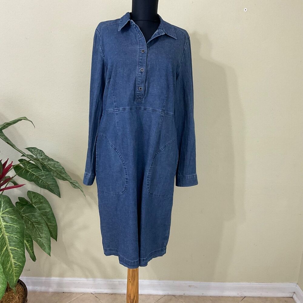 Coldwater Creek Modest Midi Dress Woman Small Denim Roll tab Sleeve Pockets